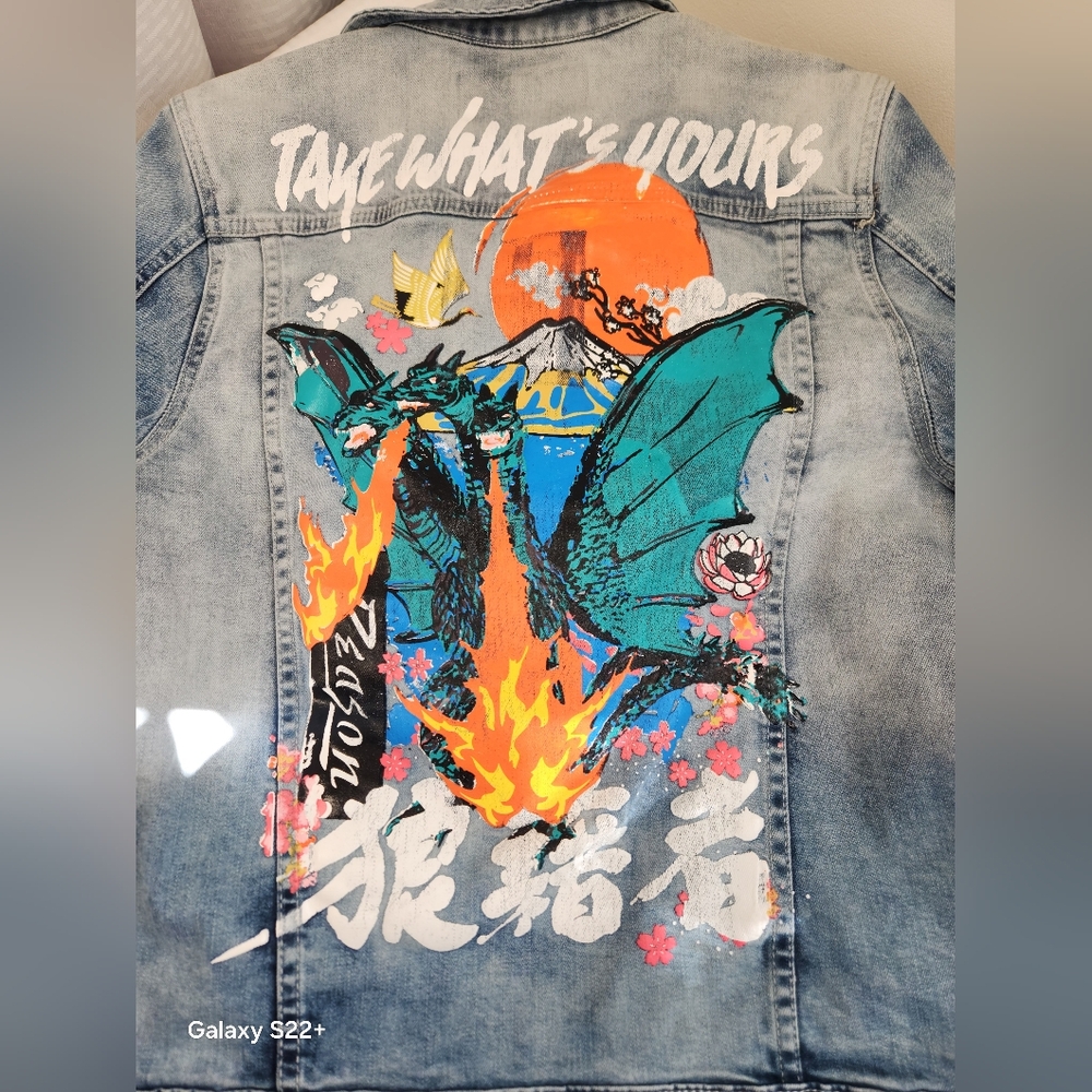 Reason Flaming Dragon Denim Jacket with Colorful Prints. Size M.   #G02 - Picture 6 of 15